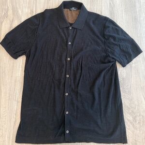 Malagrida Short Sleeve Button Down Polo Sweater Linen Blend Italy Medium Black